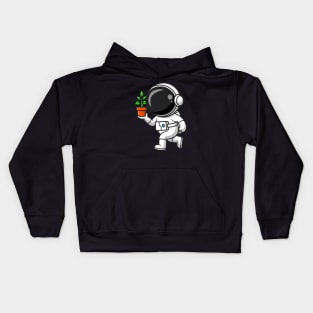 Cute Astronaut Holding Plant In A Pot Cartoon Kids Hoodie